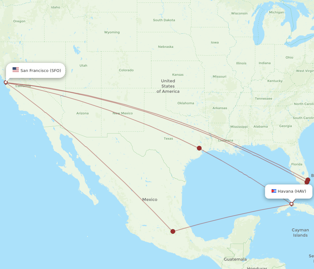 All Flight Routes From Havana To San Francisco, Hav To Sfo - Flight Routes