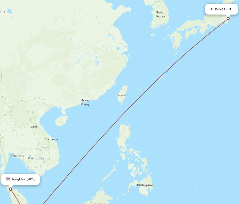 Flights from Hat Yai to Tokyo HDY to NRT Flight Routes