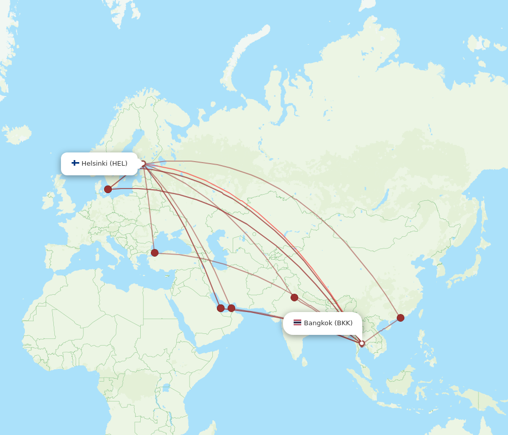 HEL to BKK flights and routes map