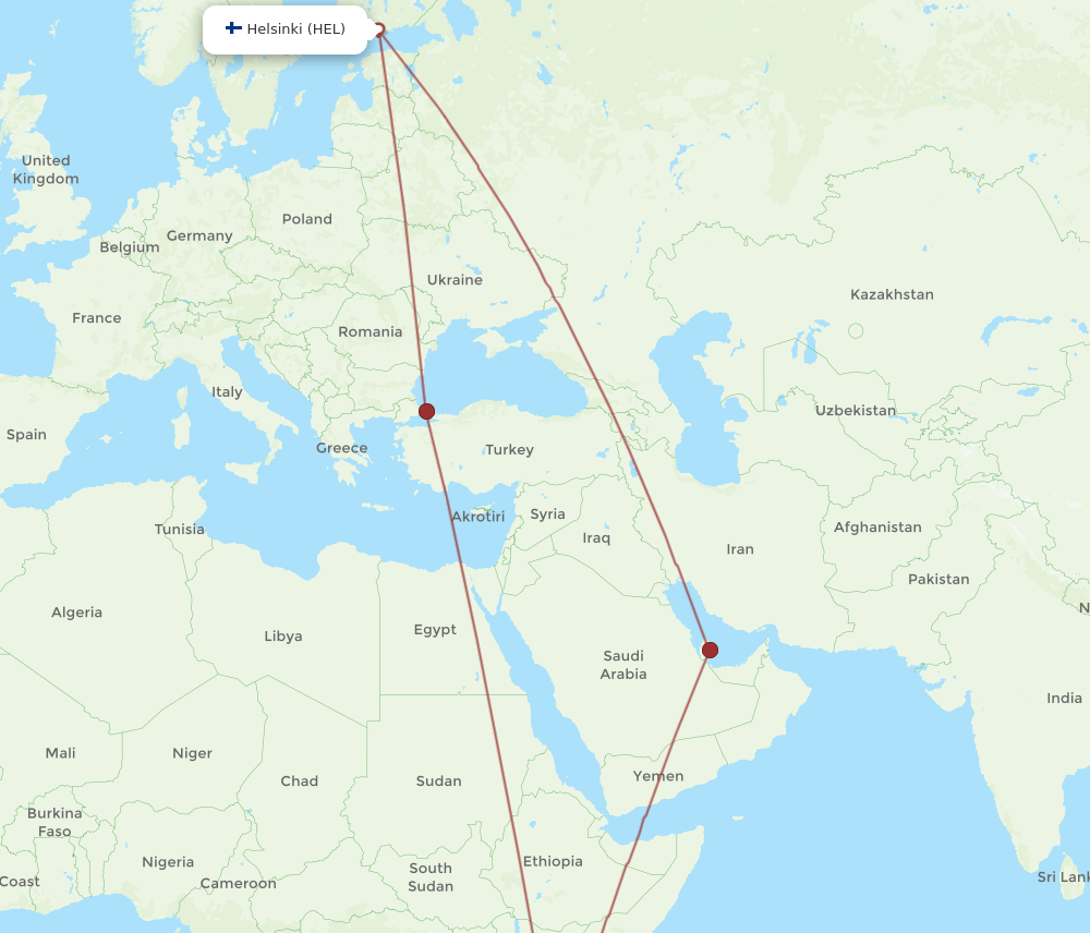 Flights from Helsinki to Dar Es Salaam, HEL to DAR - Flight Routes