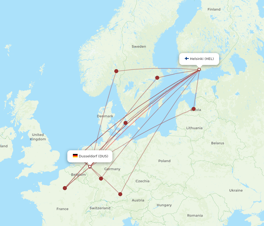 Flights from Helsinki to Dusseldorf HEL to DUS Flight Routes