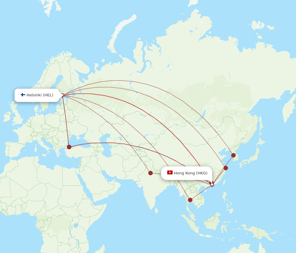 HEL to HKG flights and routes map