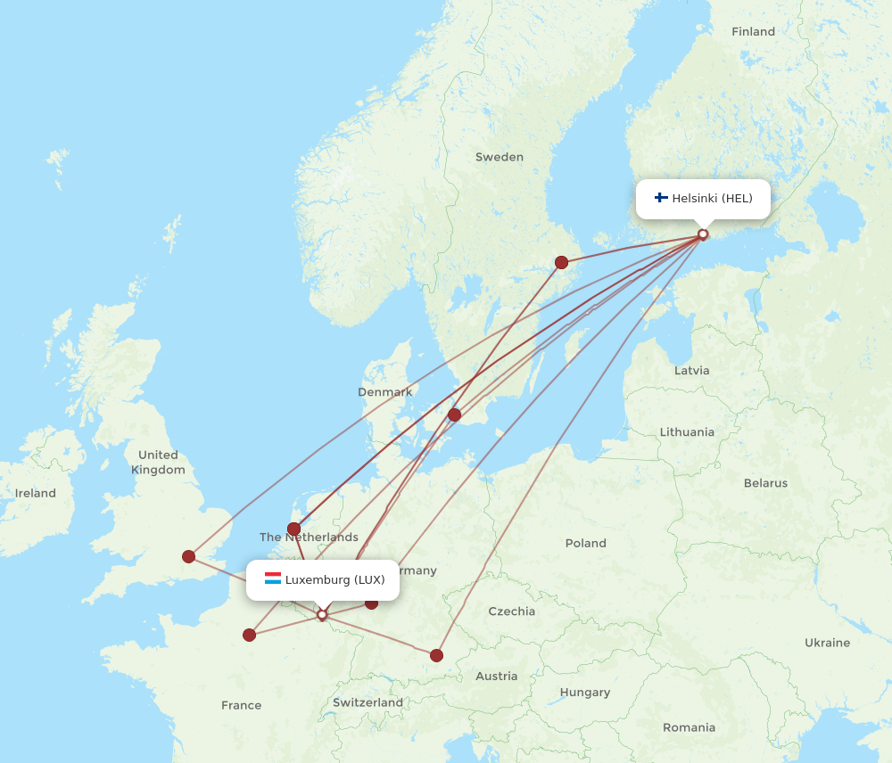 Flights from Helsinki to Luxembourg HEL to LUX Flight Routes