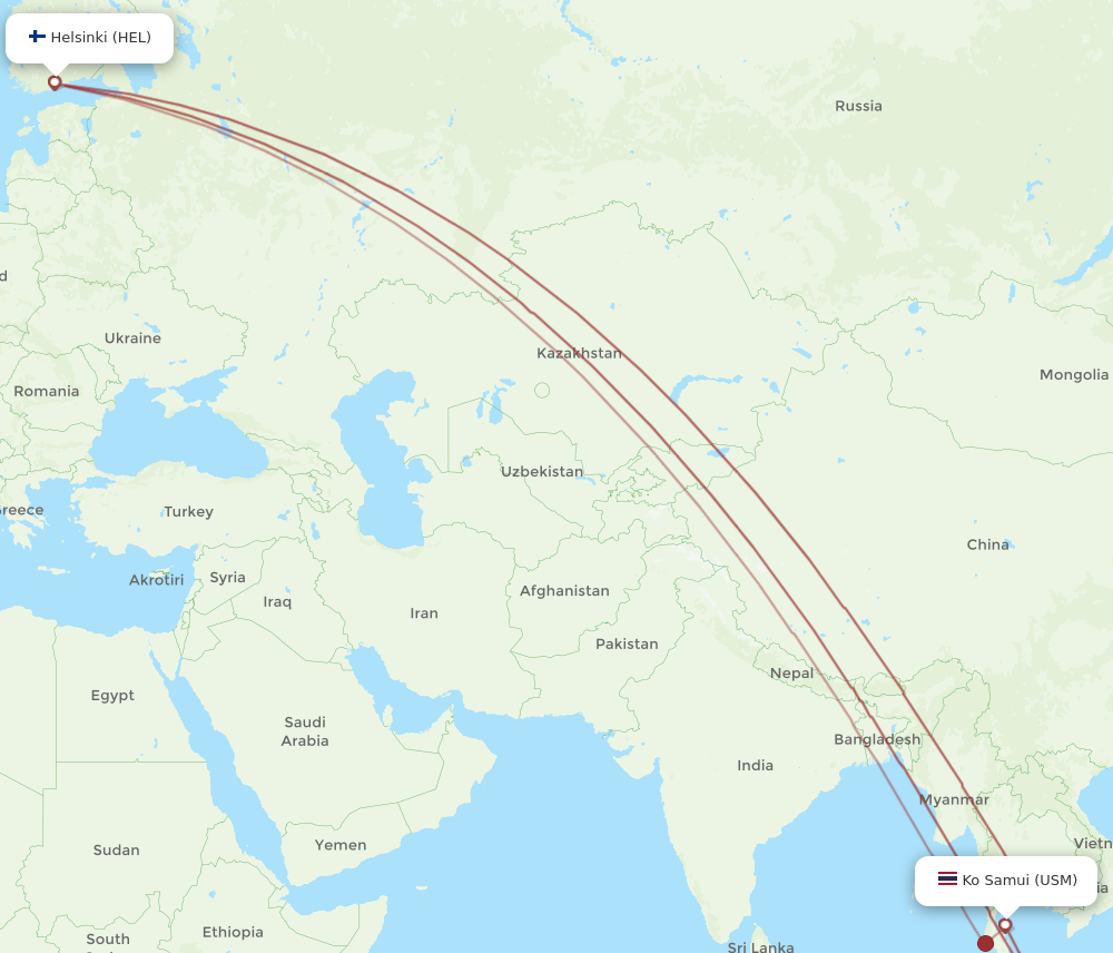 HEL to USM flights and routes map