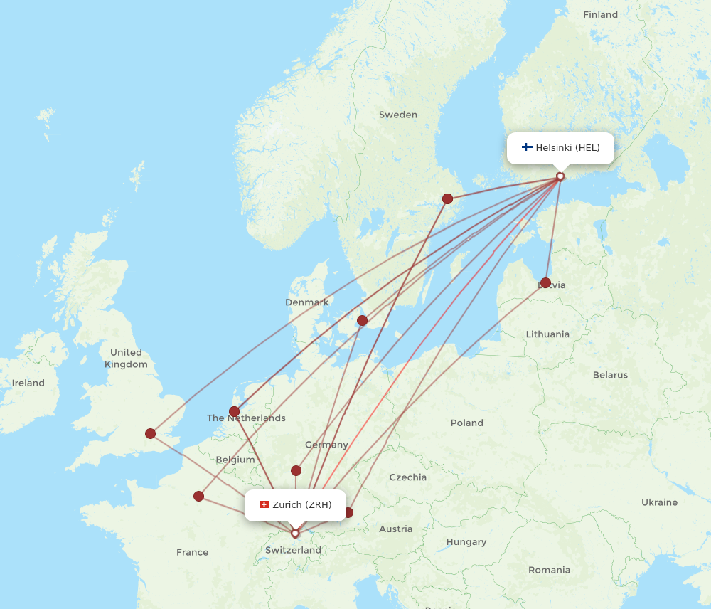 Flights from Helsinki to Zurich HEL to ZRH Flight Routes