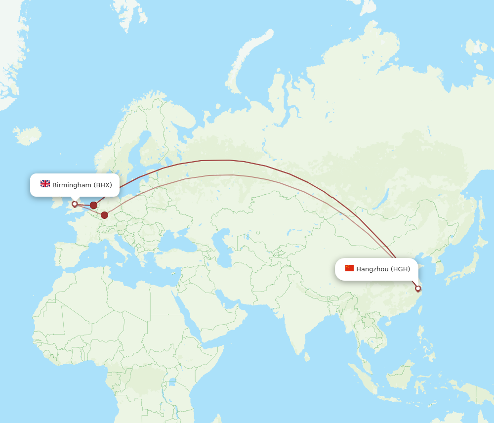 HGH to BHX flights and routes map