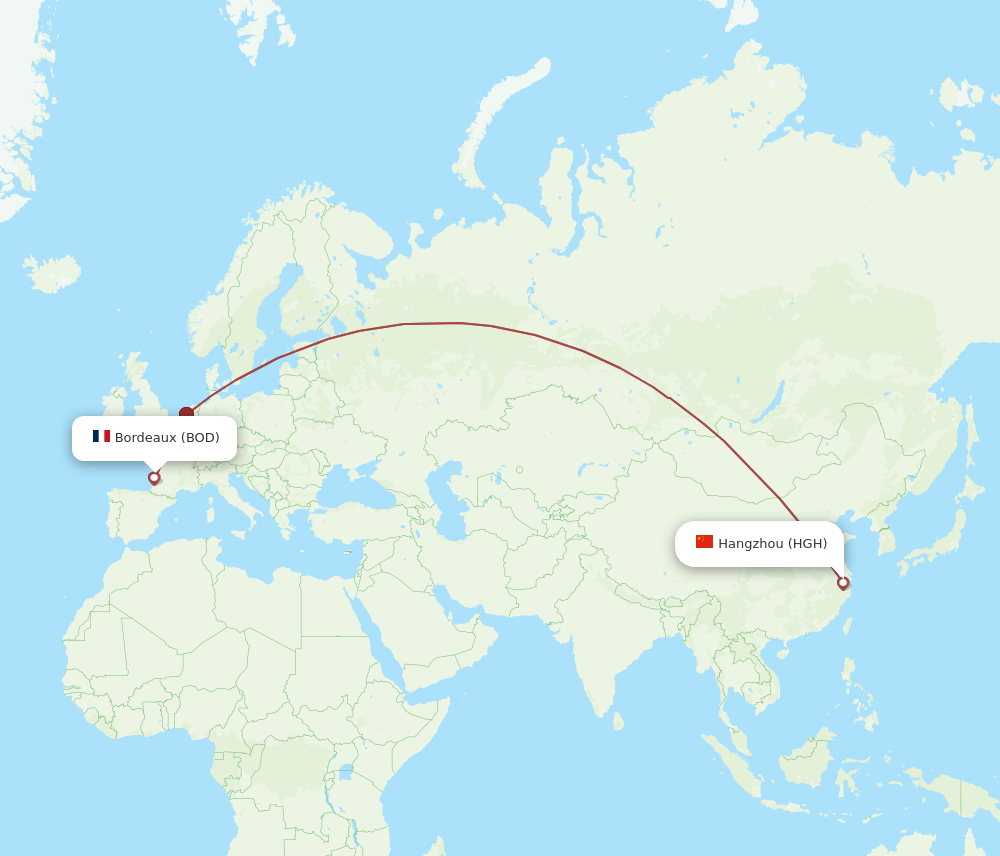 HGH to BOD flights and routes map