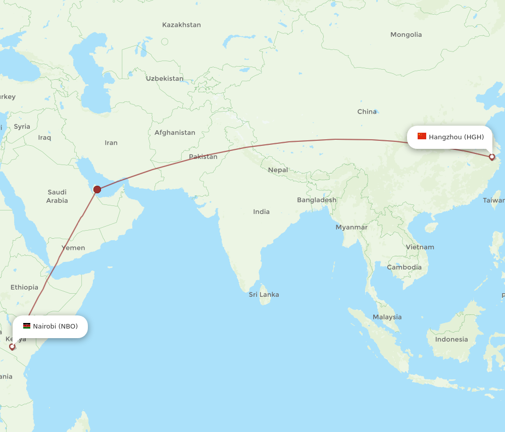 All flight routes from Hangzhou to Nairobi, HGH to NBO - Flight Routes