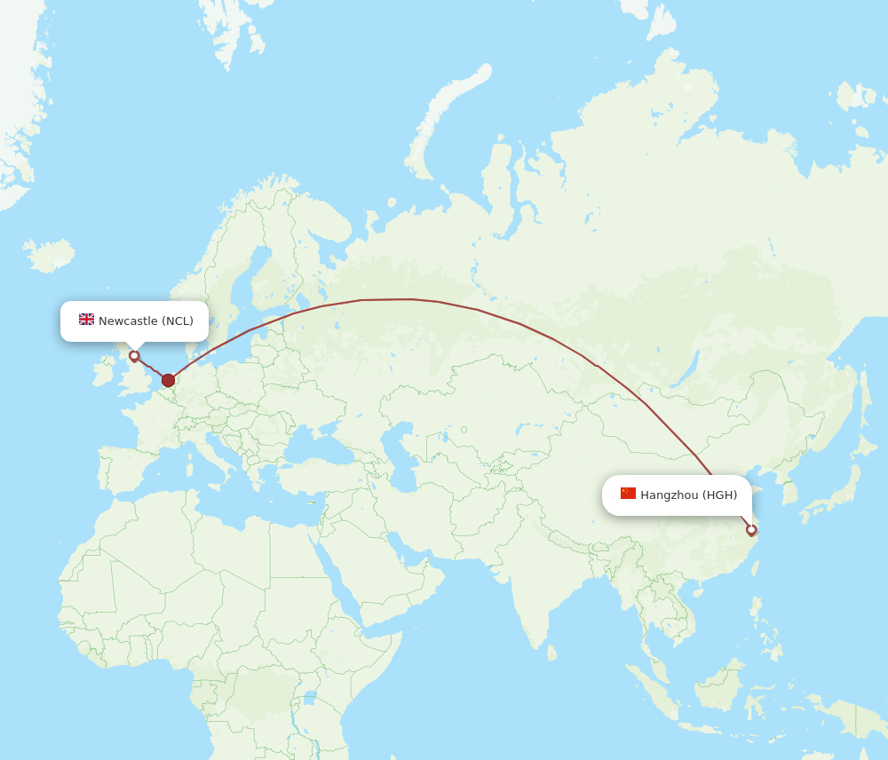 HGH to NCL flights and routes map