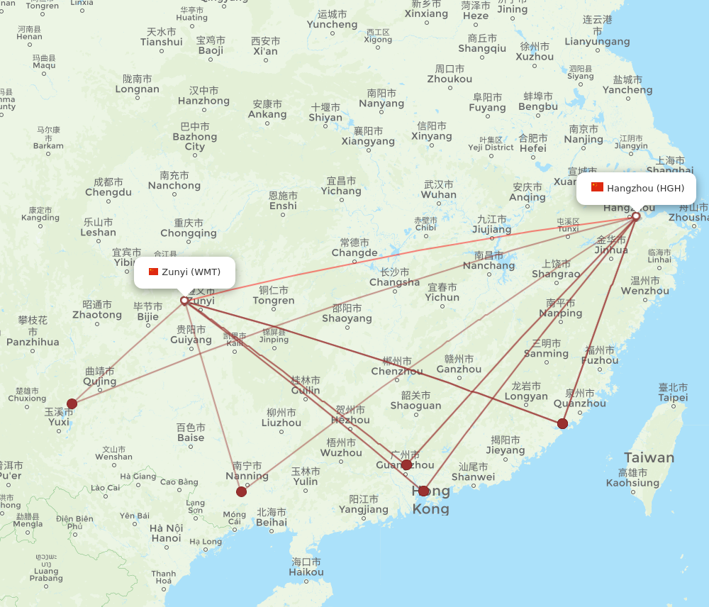 Flights From Hangzhou To Zunyi, HGH To WMT - Flight Routes