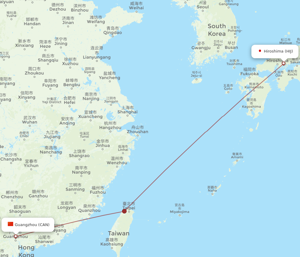 HIJ to CAN flights and routes map