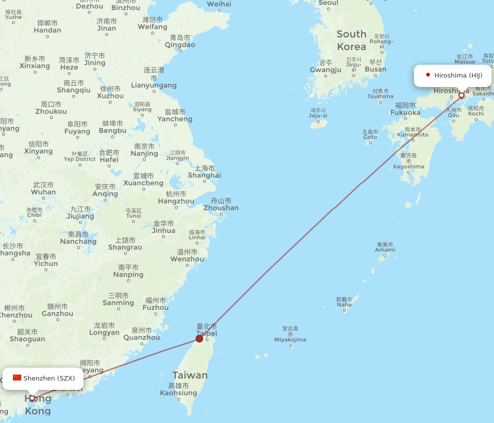 HIJ to SZX flights and routes map