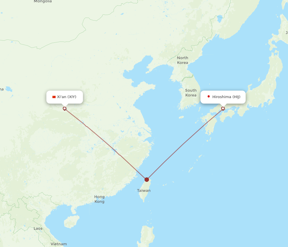 HIJ to XIY flights and routes map