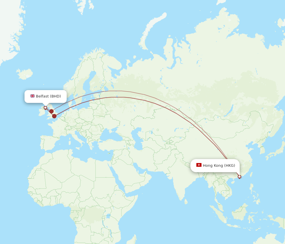 HKG to BHD flights and routes map