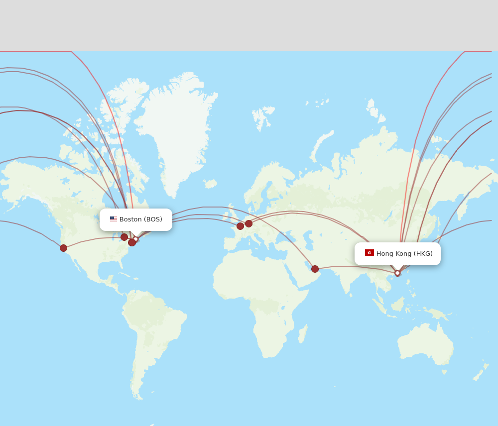 HKG to BOS flights and routes map