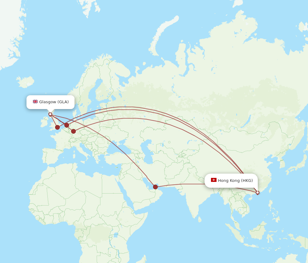 HKG to GLA flights and routes map