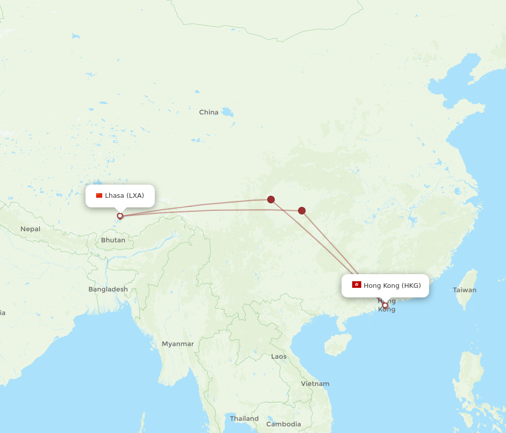 Flights from Hong Kong to Lhasa Lasa HKG to LXA Flight Routes