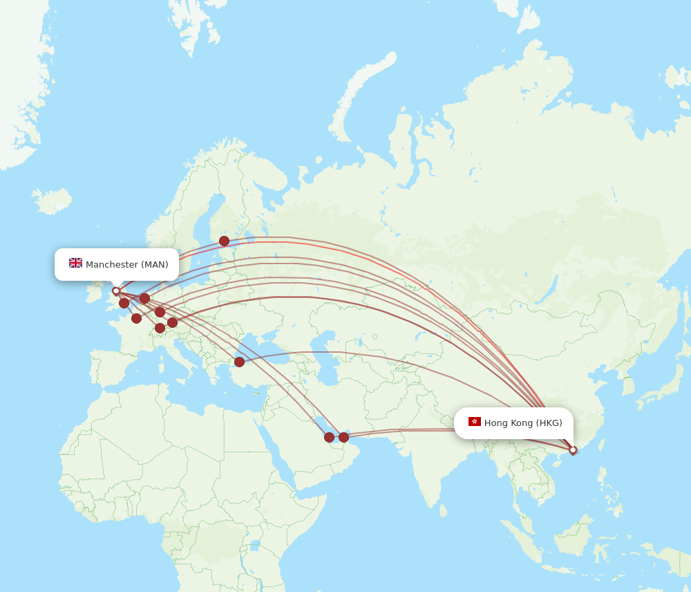 HKG to MAN flights and routes map