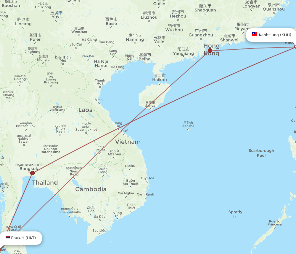 Flights from Phuket to Kaohsiung HKT to KHH Flight Routes