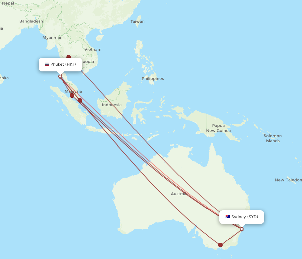 All flight routes from Phuket to Sydney, HKT to SYD - Flight Routes