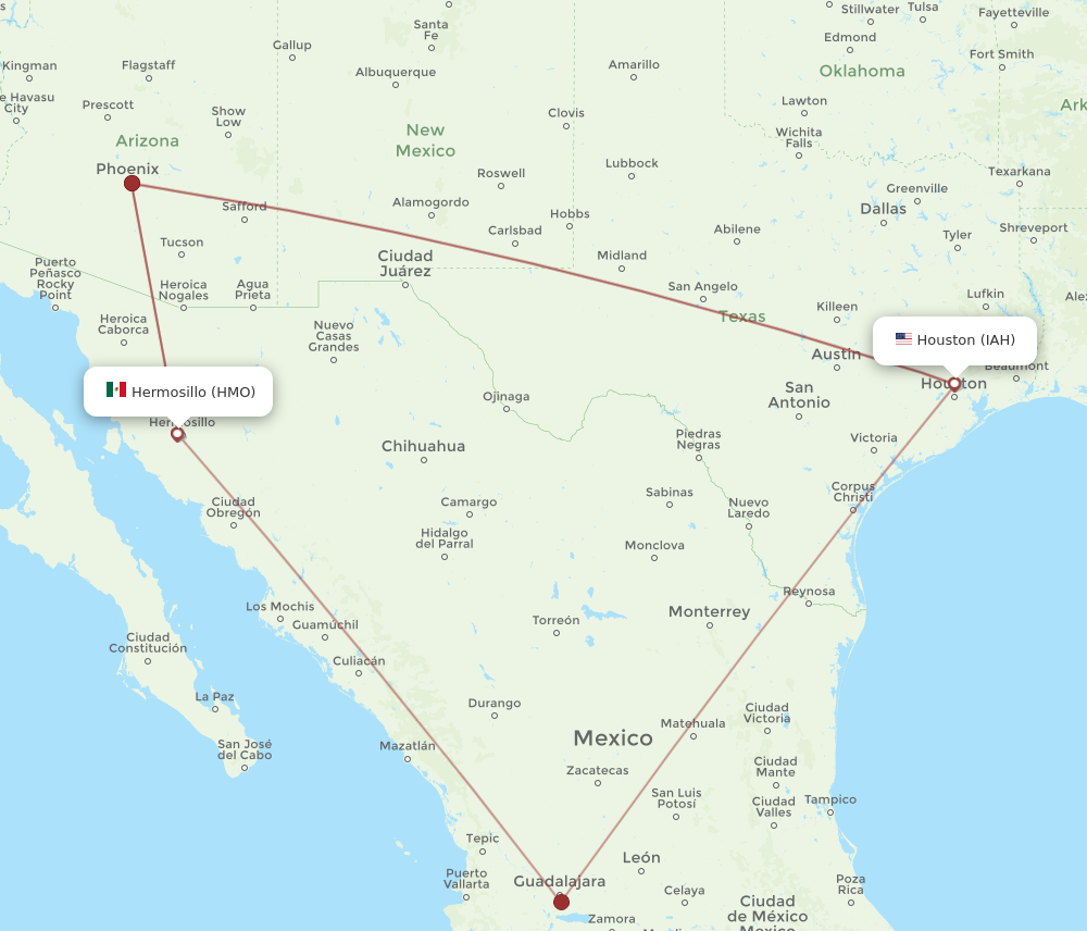 All flight routes from Hermosillo to Houston, HMO to IAH - Flight Routes