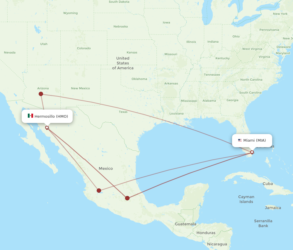 All flight routes from Hermosillo to Miami, HMO to MIA - Flight Routes