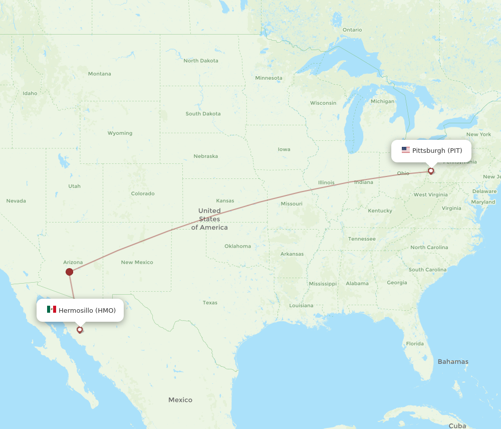 Flights from Hermosillo to Pittsburgh HMO to PIT Flight Routes