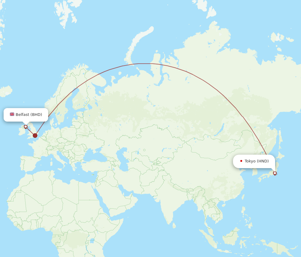 HND to BHD flights and routes map