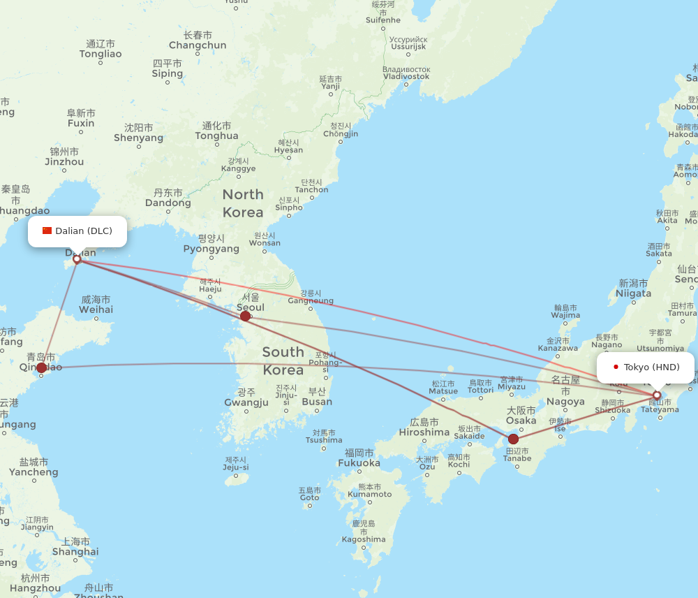 HND to DLC flights and routes map