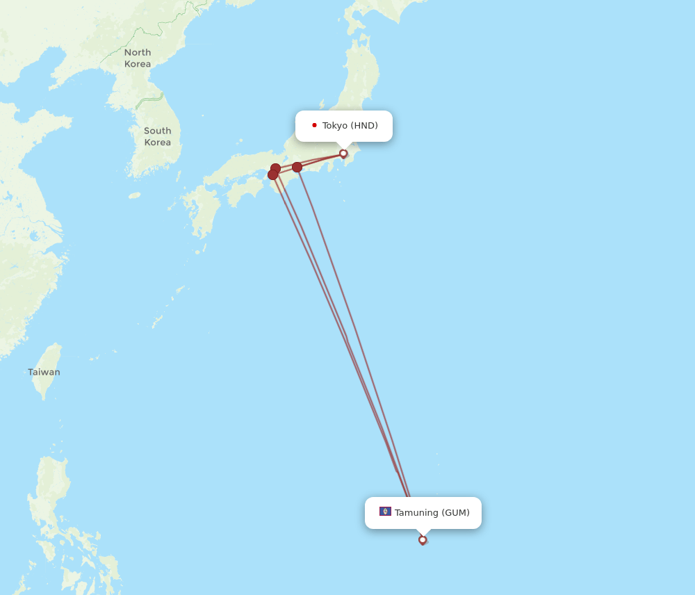 Flights from Tokyo to Guam, HND to GUM - Flight Routes