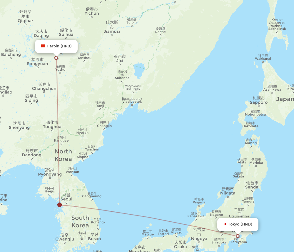 HND to HRB flights and routes map