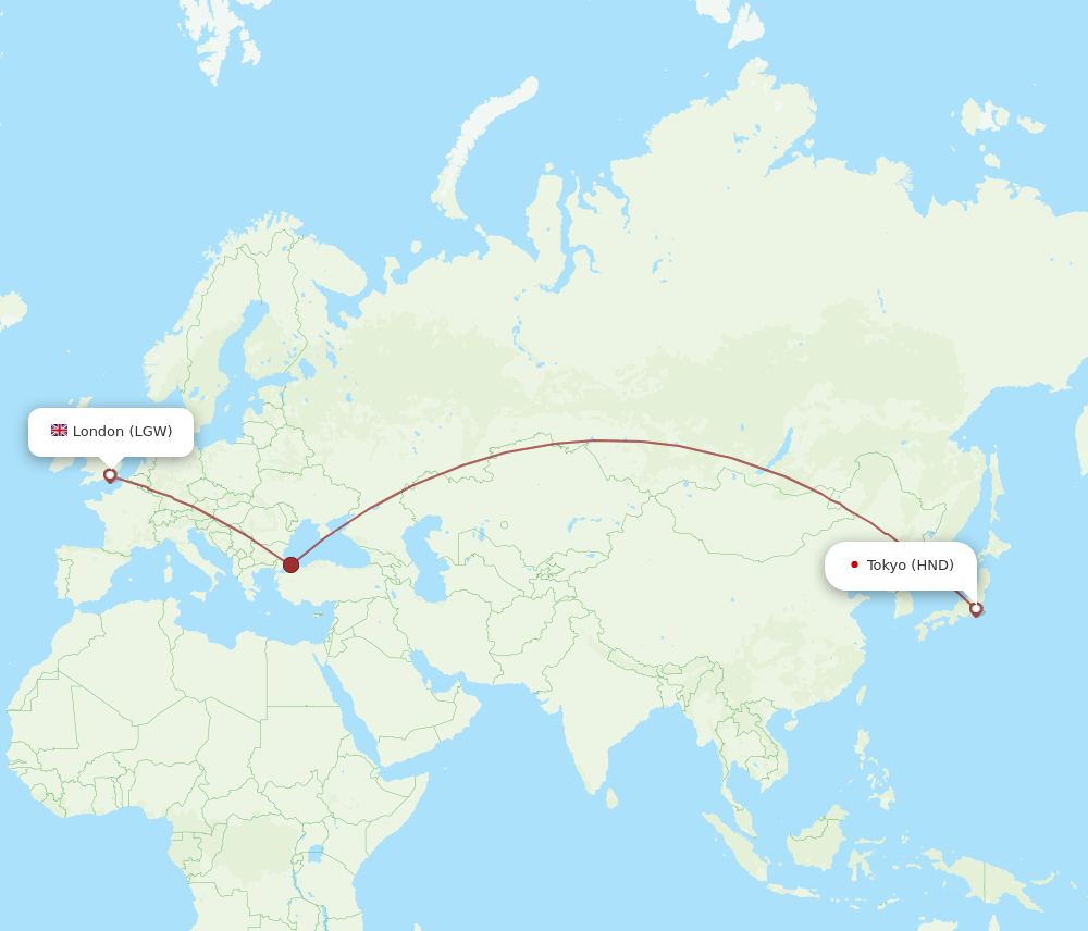 Flights from Tokyo to London HND to LGW Flight Routes