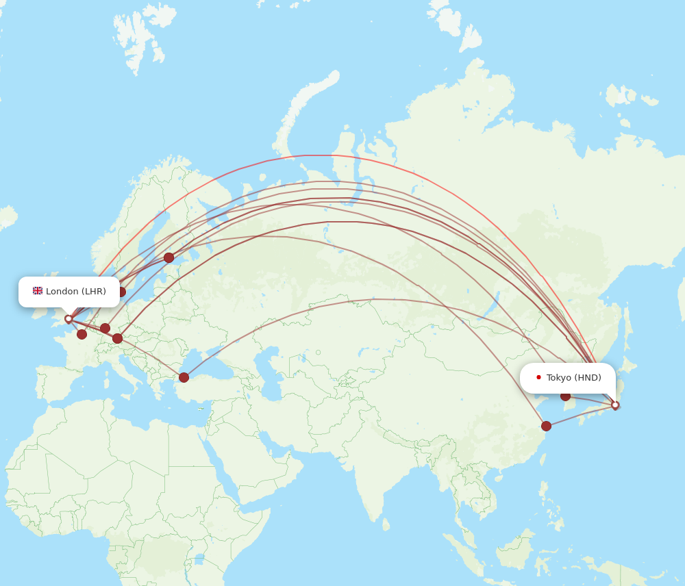 Flights from Tokyo to London HND to LHR Flight Routes