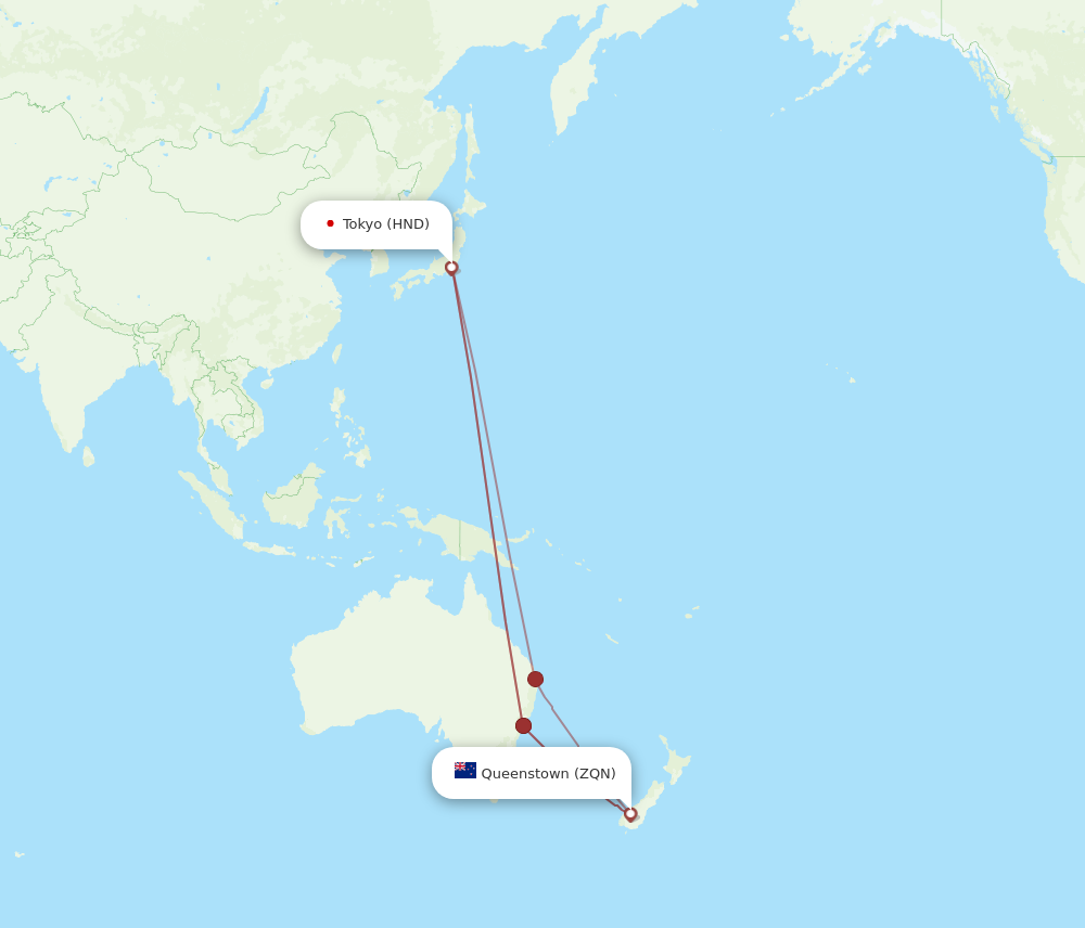 Flights from Queenstown to Tokyo ZQN to HND Flight Routes