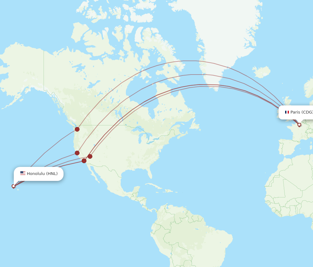 Flights from Honolulu to Paris HNL to CDG Flight Routes