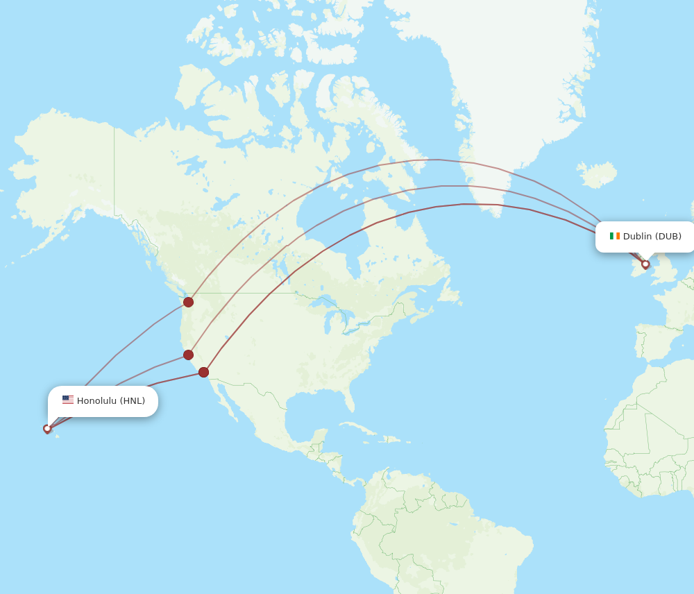 Flights from Honolulu to Dublin HNL to DUB Flight Routes