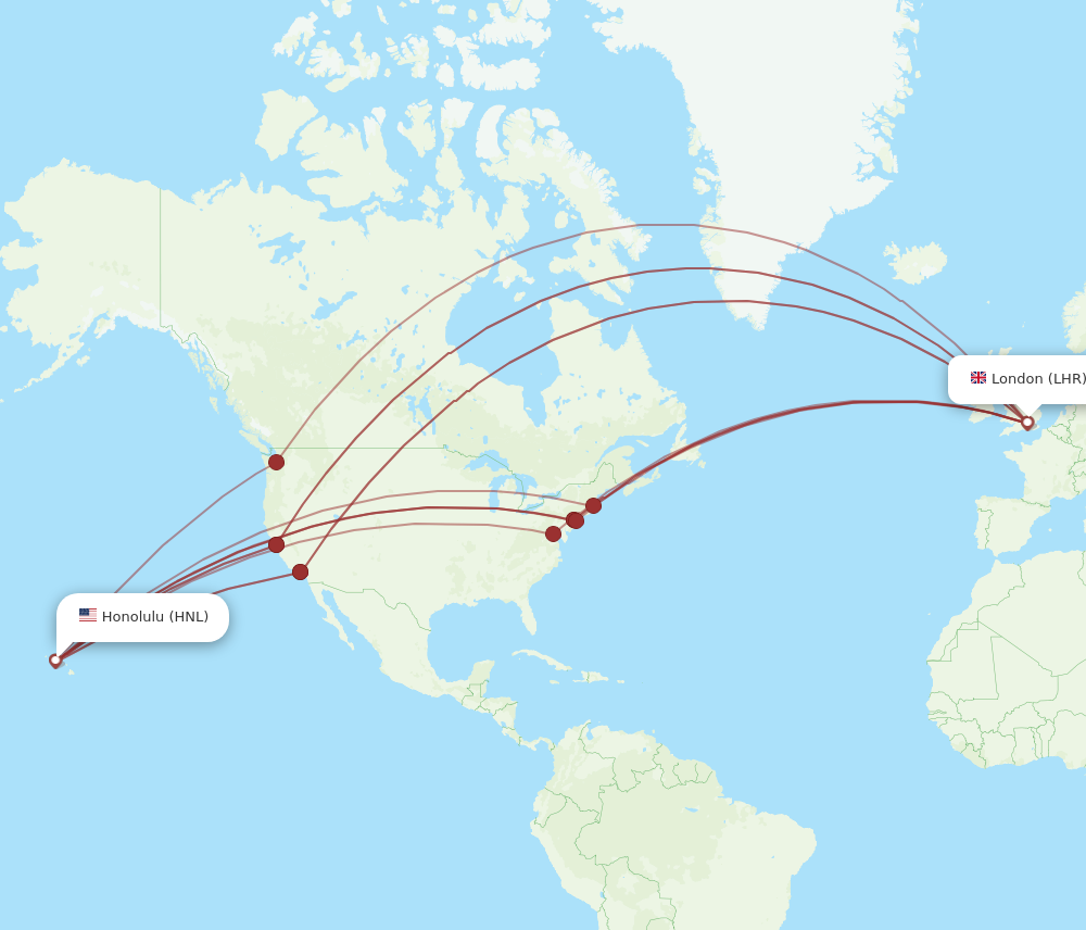 Flights from Honolulu to London HNL to LHR Flight Routes