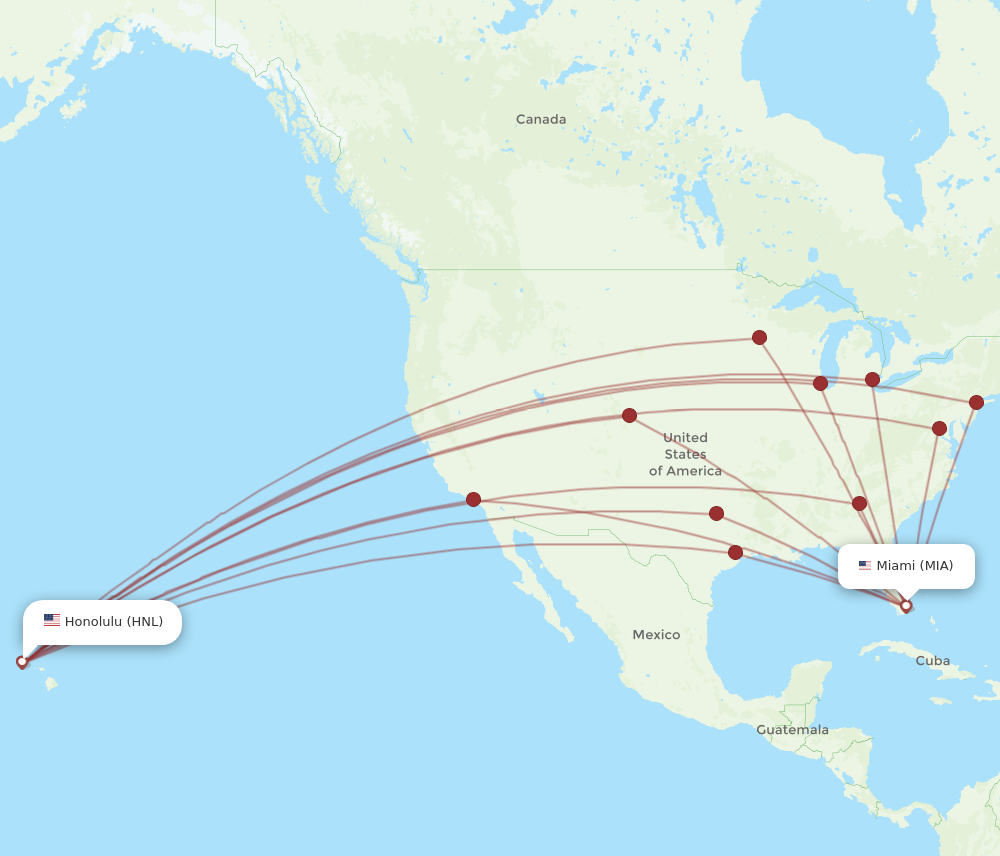 Flights from Honolulu to Miami HNL to MIA Flight Routes