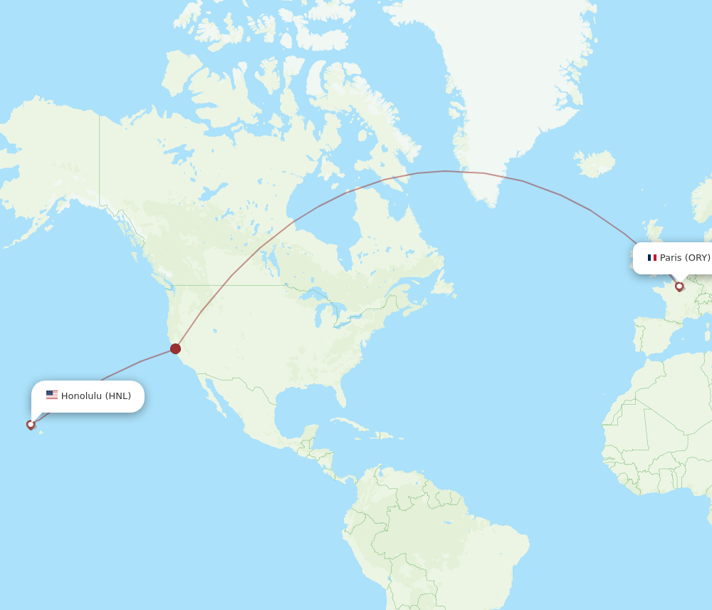 Flights from Paris to Honolulu ORY to HNL Flight Routes