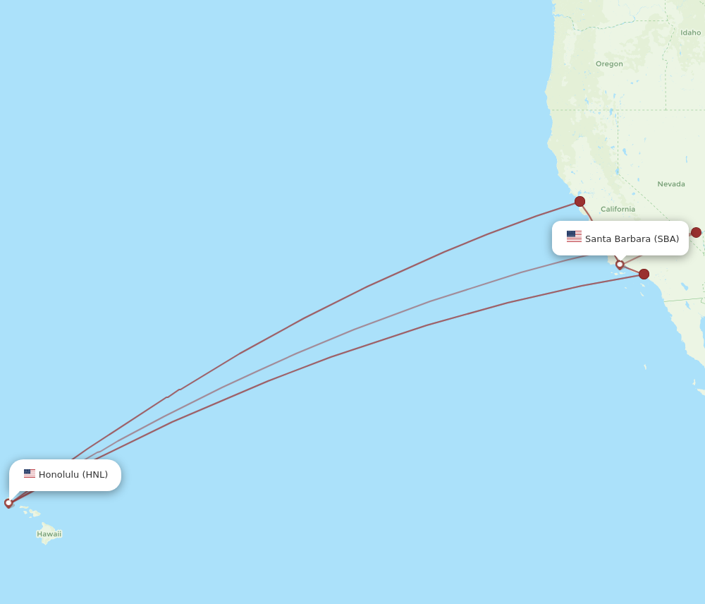 Flights from Honolulu to Santa Barbara HNL to SBA Flight Routes