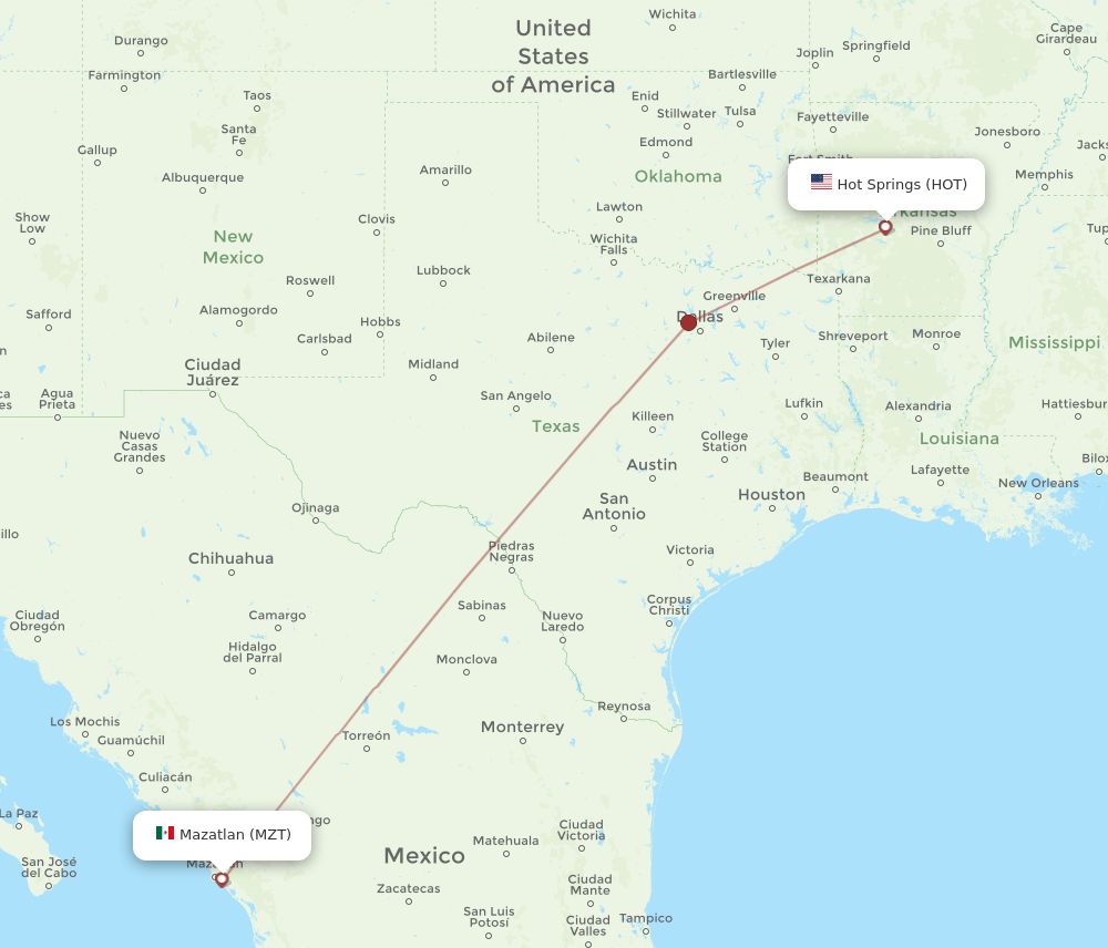 All Flight Routes From Mazatlan To Hot Springs Mzt To Hot Flight Routes 6068