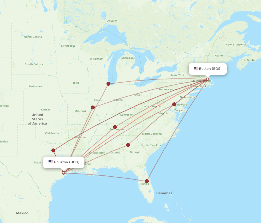 All Flight Routes From Houston To Boston Hou To Bos Flight Routes