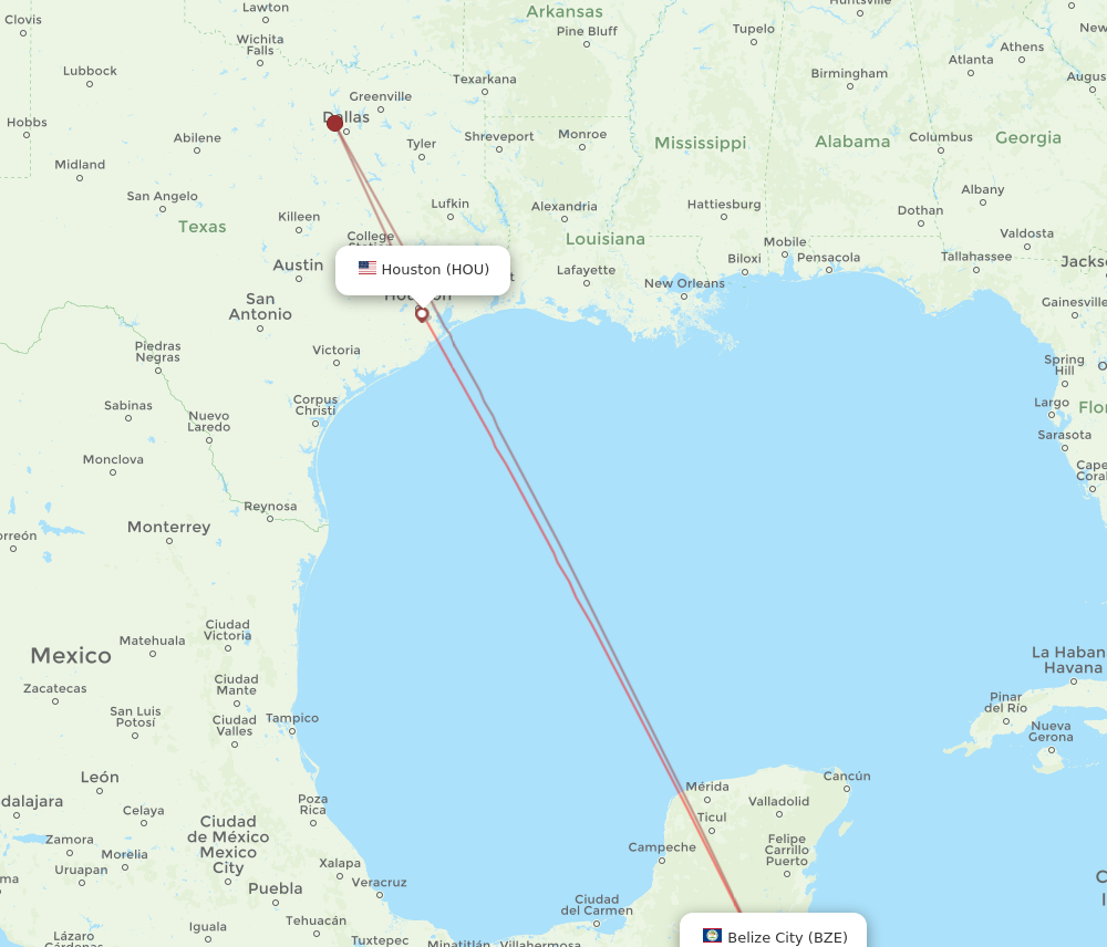 Flights from Houston to Belize City HOU to BZE Flight Routes