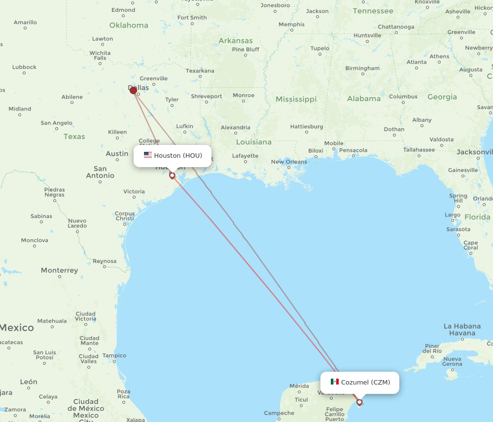 Flights from Houston to Cozumel HOU to CZM Flight Routes