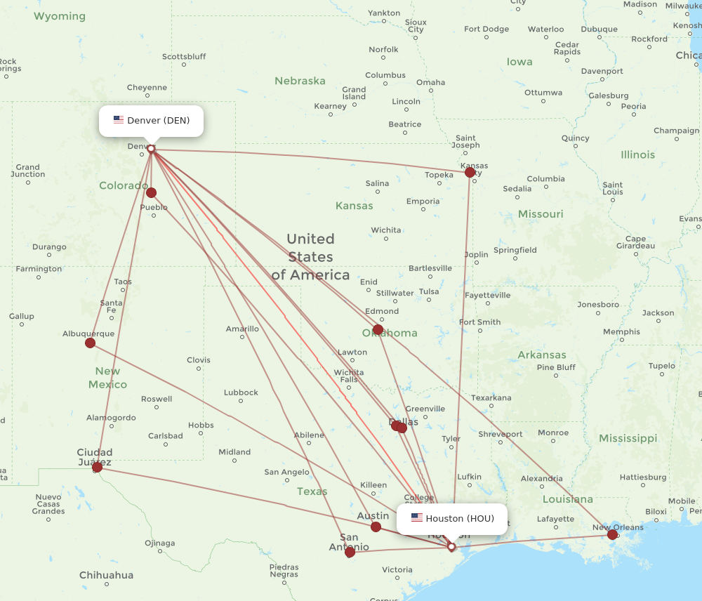 Flights from Houston to Denver HOU to DEN Flight Routes