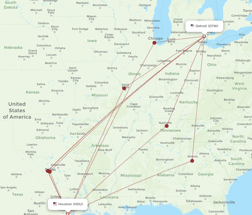 Flights from Houston to Detroit HOU to DTW Flight Routes