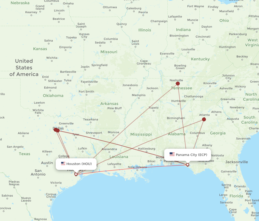 Flights from Houston to Panama City HOU to ECP Flight Routes