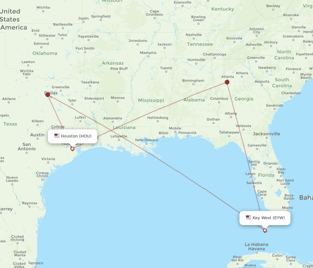 Flights from Houston to Key West HOU to EYW Flight Routes