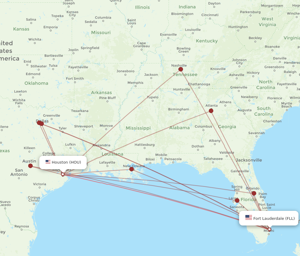 Flights from Houston to Fort Lauderdale HOU to FLL Flight Routes