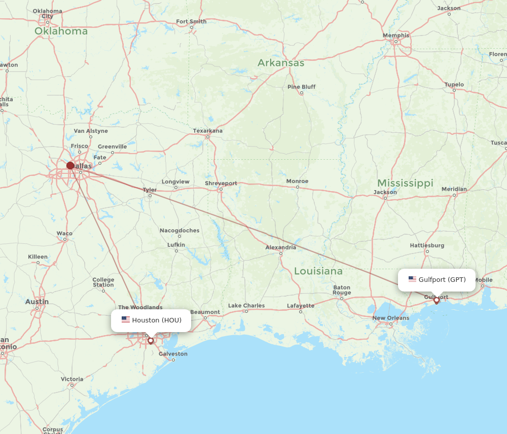 Flights from Houston to Gulfport HOU to GPT Flight Routes